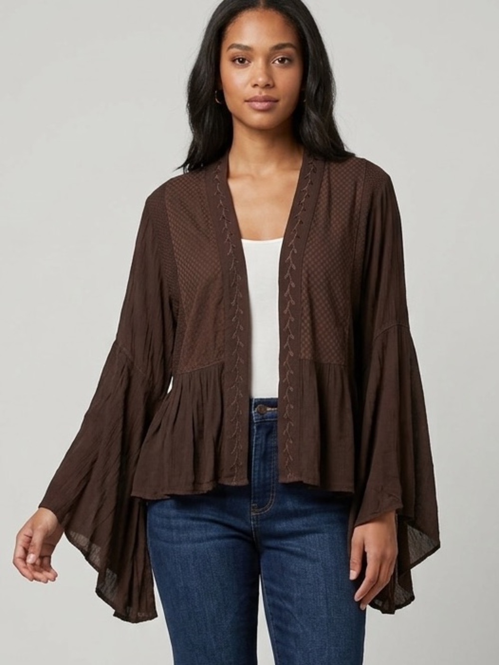 “The Melika” Boho Chocolate Brown Open Cardigan Jacket